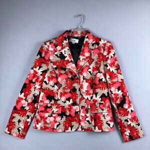 Le Suit Blazer Jacket Womens 10 Floral Abstract Watercolor 3 Button Red Multi